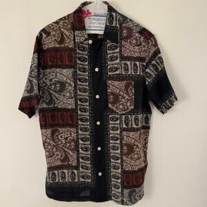 AllSaints Marquee Camp Shirt XS Black Ecru Red Paisley Print Slim Fit Button Up